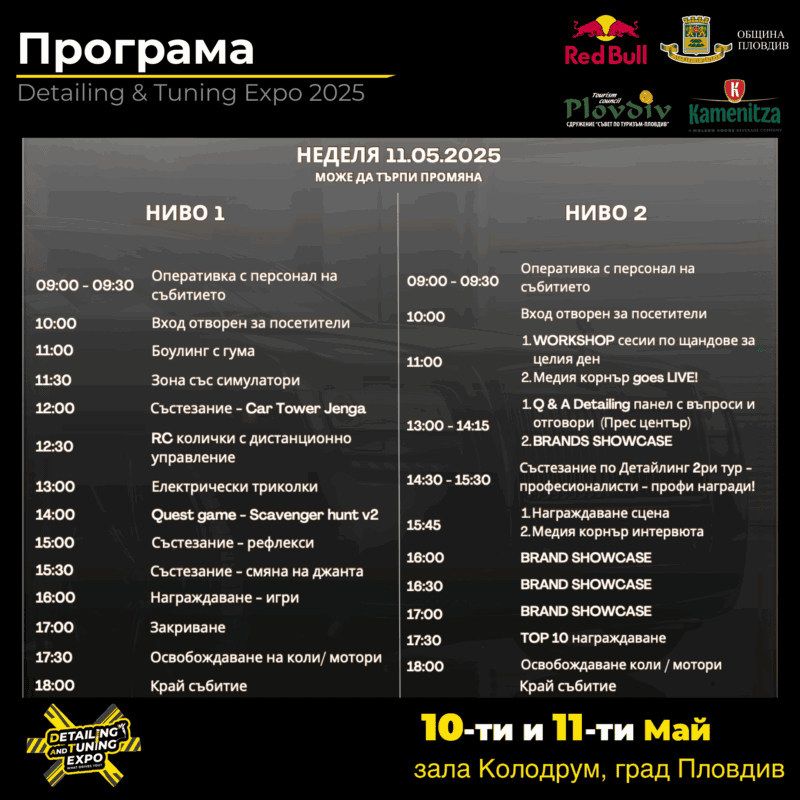 Програма за Детайлинг и Тунинг Експо 2025 - Неделя